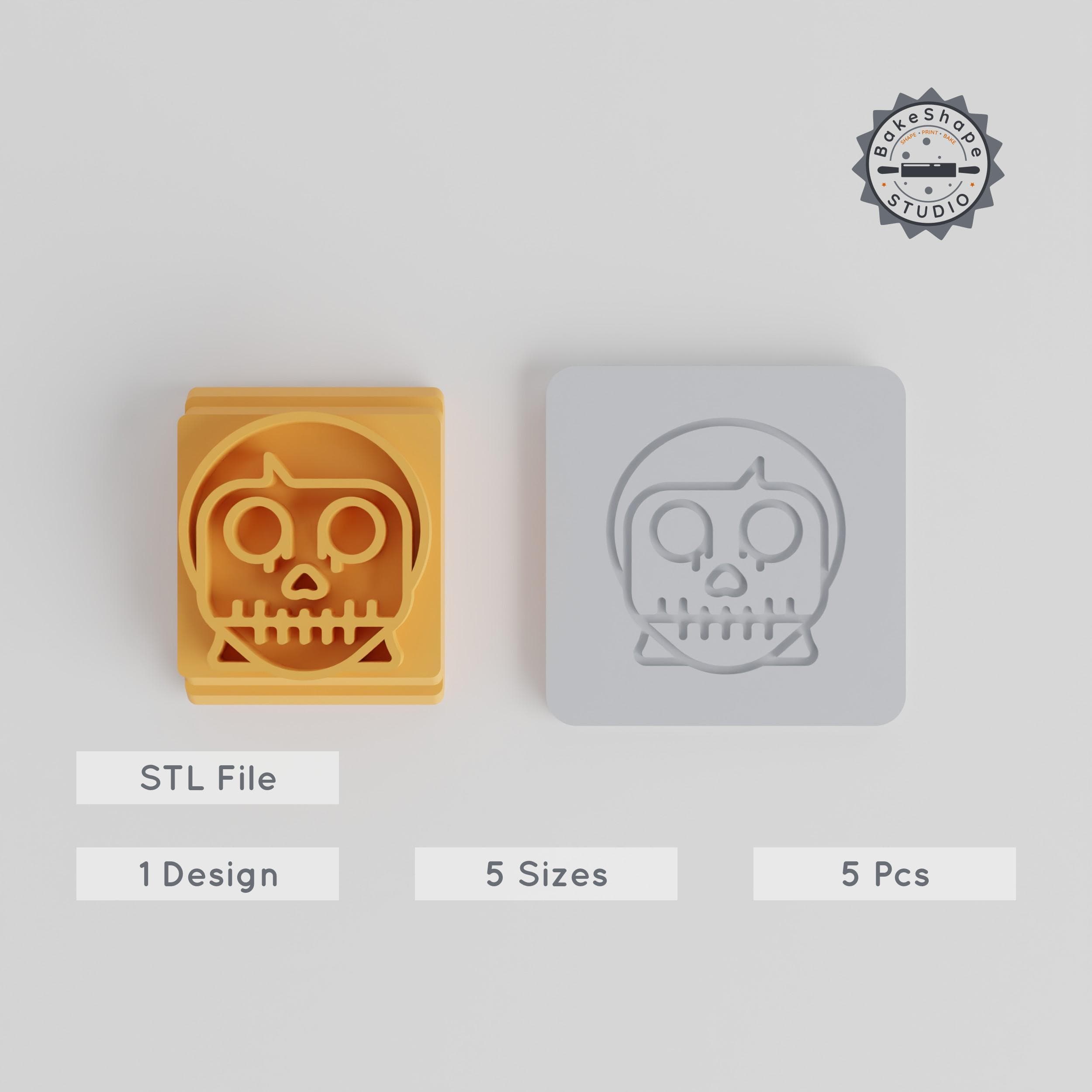 Skull Girl Stamp Tile Set, 5 Sizes, Halloween, Spooky Emoji, Skull Face, Perfect for Clay & Cookies PRODUCT_1864 3d model