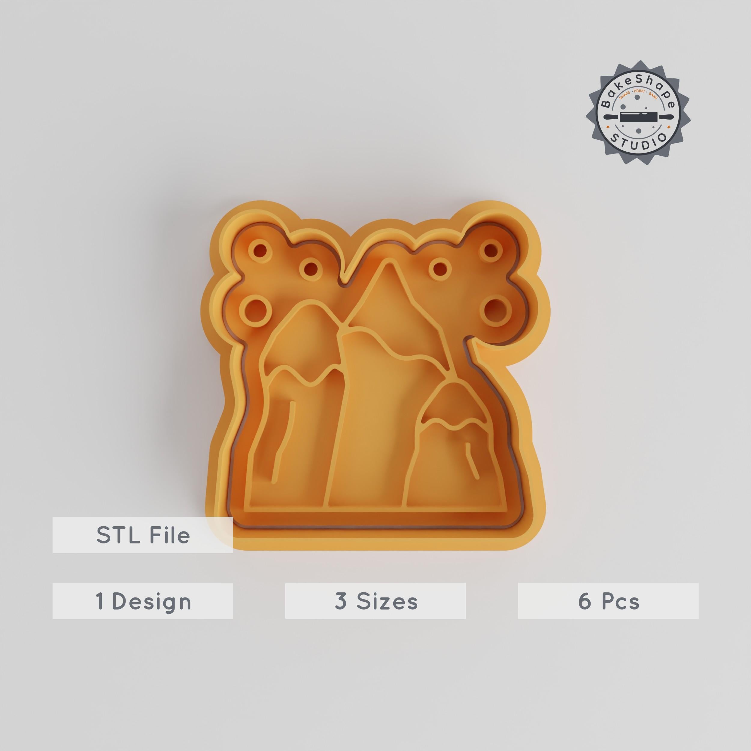 Mountains Cookie Cutter & Stamp Set, Nature Landscape Design, for Fondant & Cookies, 3 Sizes, 6-Piece Pack PRODUCT_5397 3d model