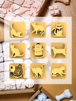 Ceramic Clay Stamp Set – Cats (9 Mini Stamps, 20 mm) 3d model