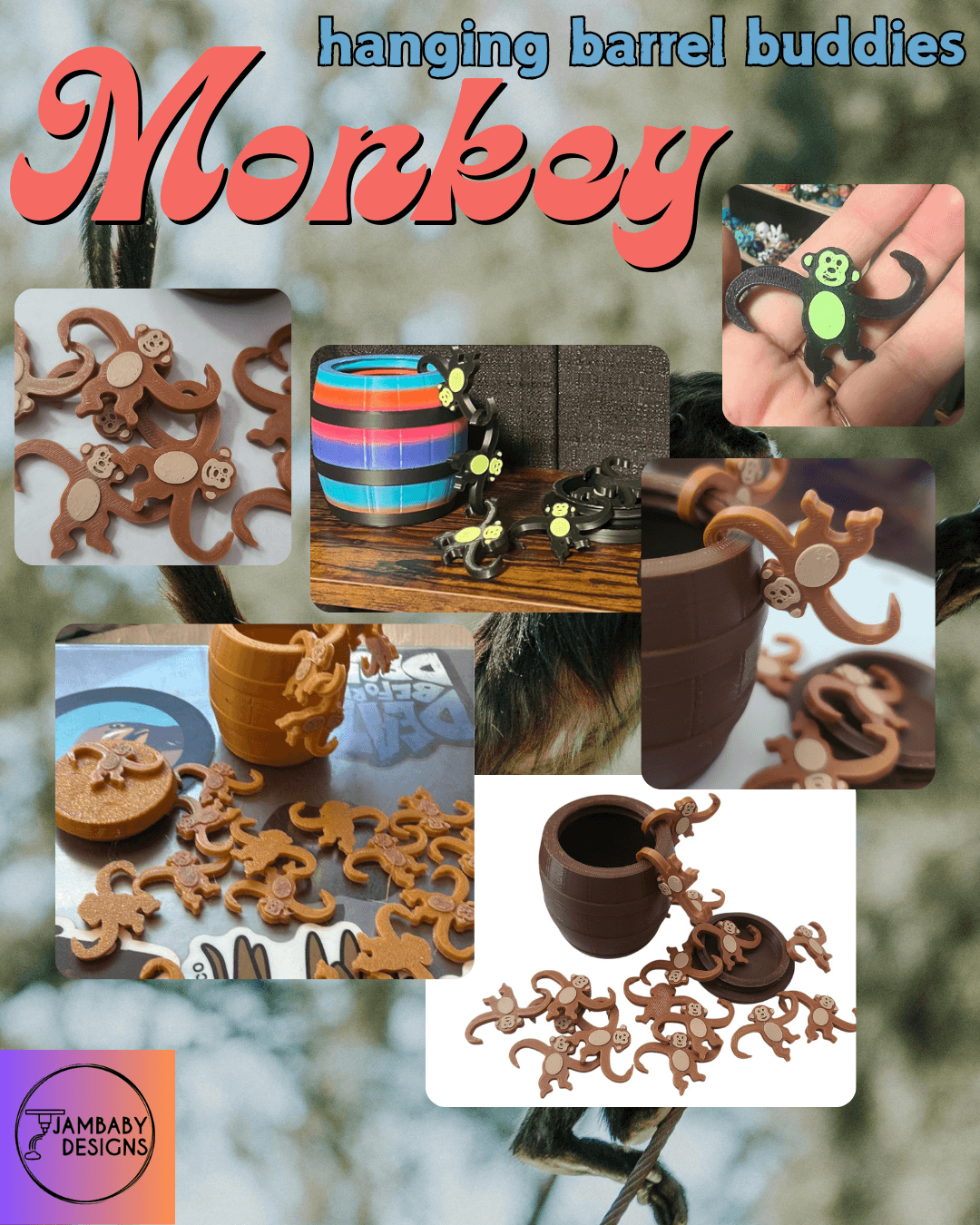 Monkey Barrel Buddies!! Fun on the go, and no AMS needed!! 3d model