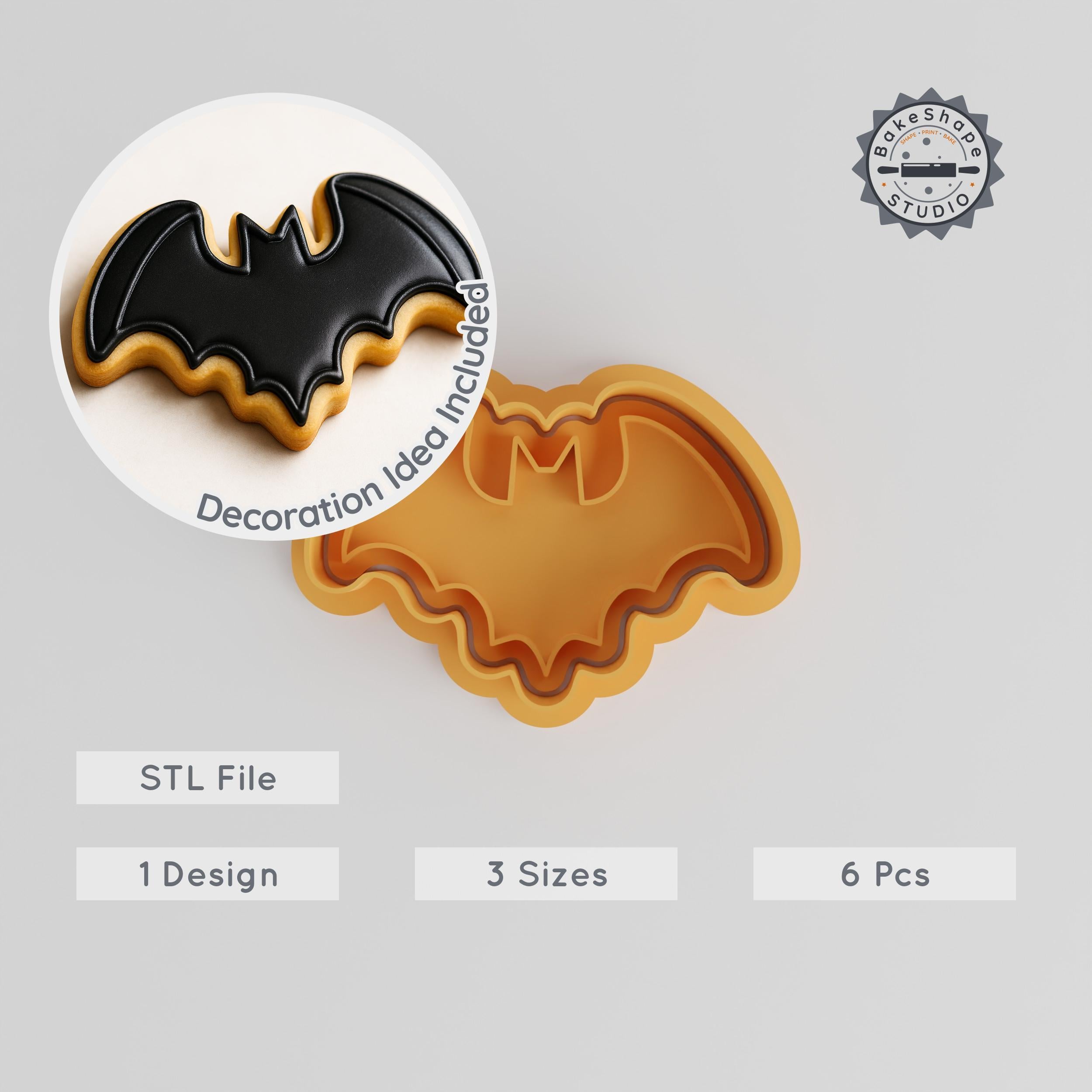 Halloween Bat Cookie Cutter Stamp Set, Nocturnal Flying Mammal, S/M/L, Vampire Wing, 6 Piece Baking Tool Collection PRODUCT_2 3d model