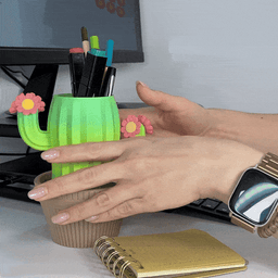 Cactus Desk Organizer, Desk, Magnetic Flowers (Optional) 3d model