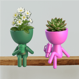 3D People Planter Set, Plant Buddy Planter, Coffee - Stanley Cup, Coffee Lover Planter, Cute Sitting 3d model