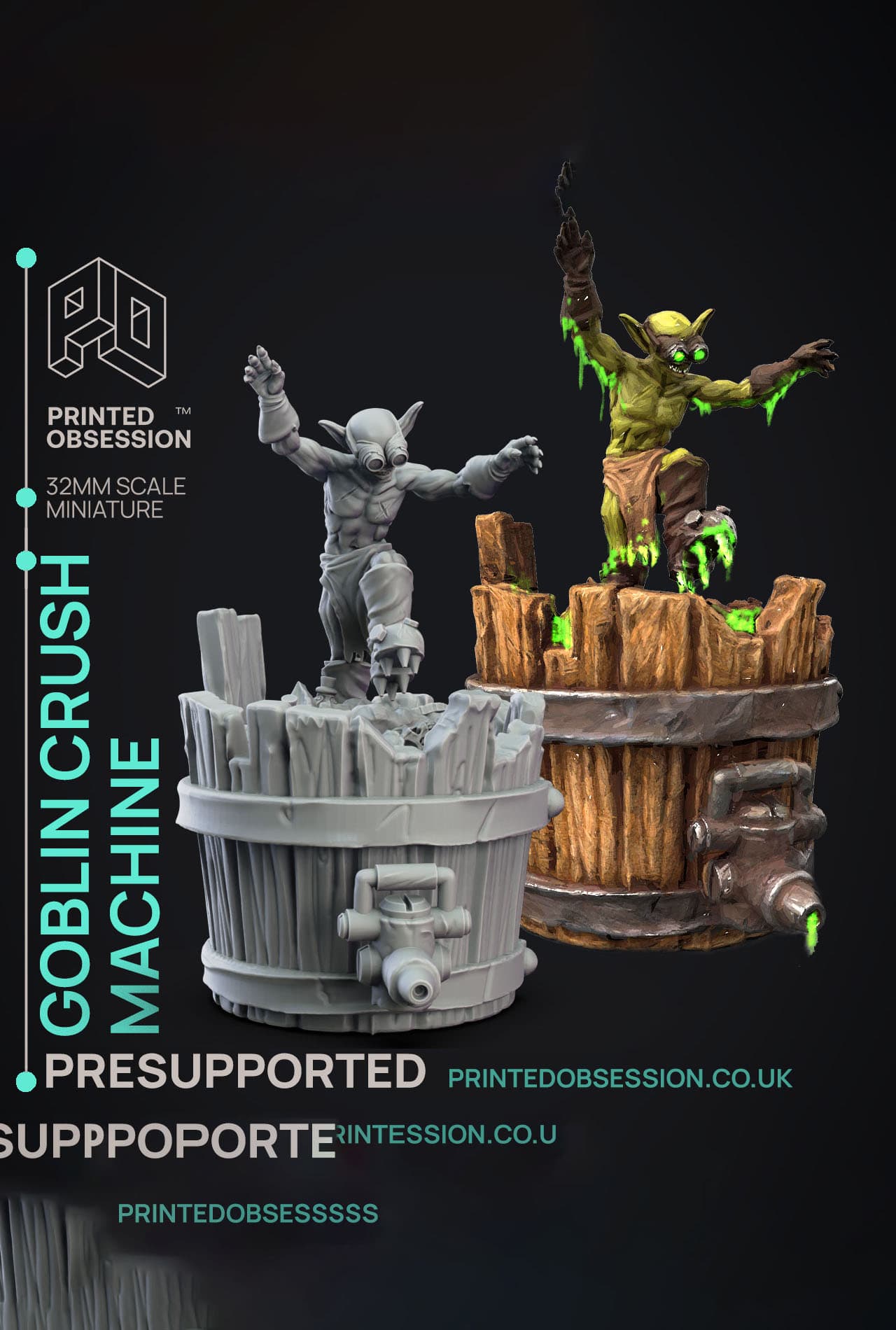 Crusher Goblin - Goblin Brewers - PRESUPPORTED - Illustrated and Stats - 32mm scale 3d model