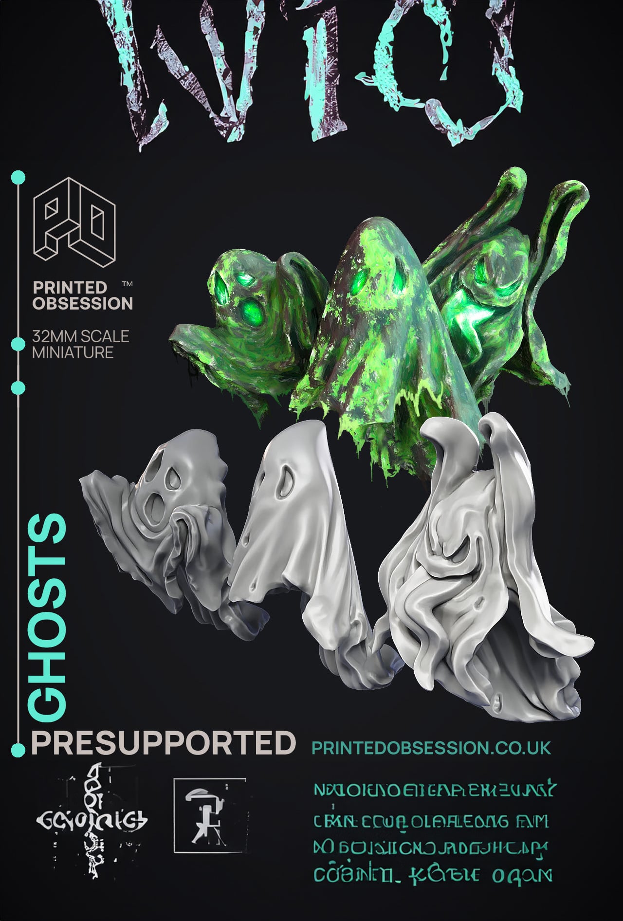 Ghosts - 3 Models - Undead Creature - PRESUPPORTED - Illustrated and Stats - 32mm scale 3d model