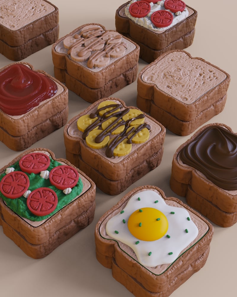 Toast Clicker Collection, Fidget Keychain, Mechanical Switch Toy 3d model