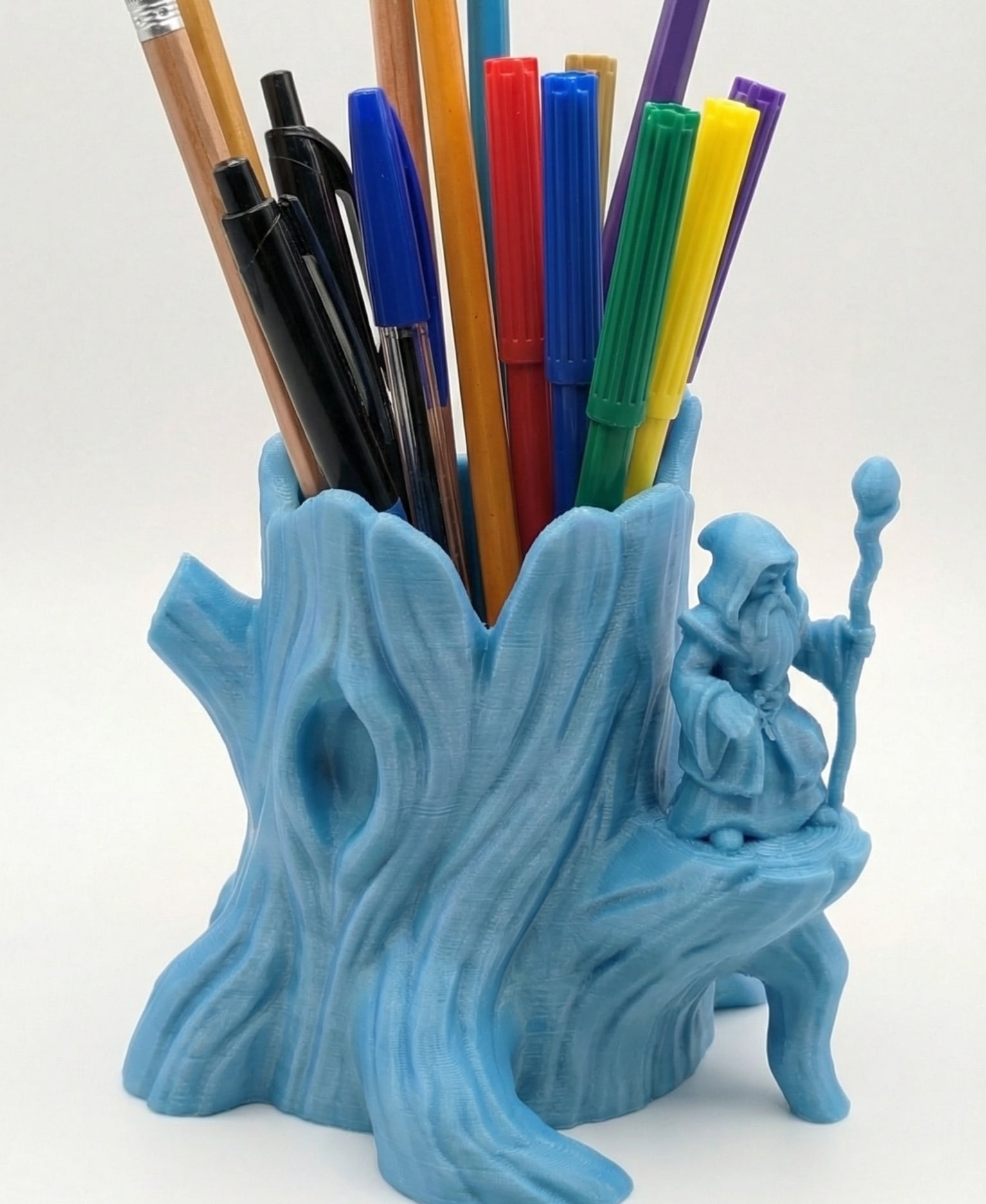 Wizard Tree Stump Pen Holder - Enchanted Forest Desk Organizer and Fantasy Pencil Cup 3d model