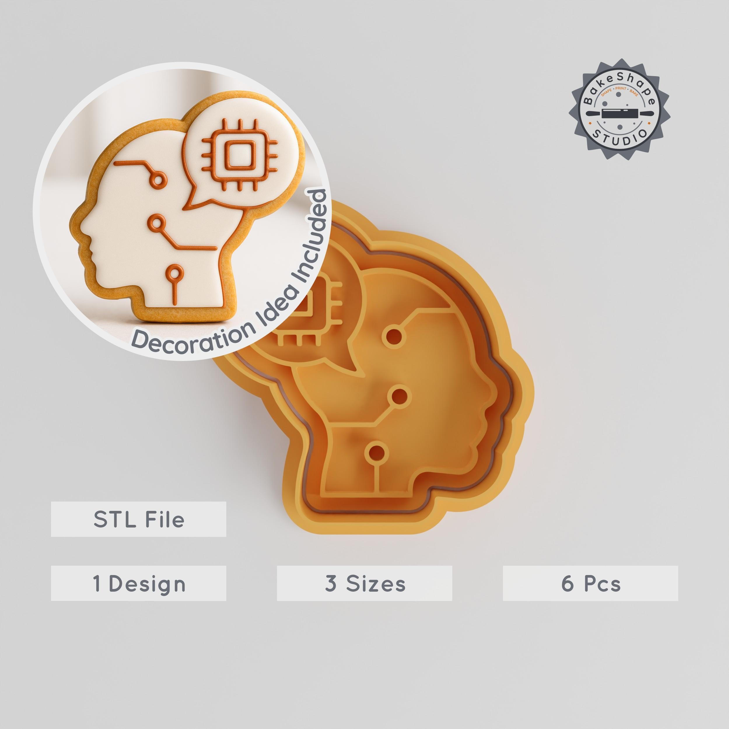 Brain Processing Shape Cutter & Stamp, Cookie & Fondant Set, S/M/L Sizes, Innovative Mind Design, 3D Print STL File Collection PRODUCT_2870 3d model