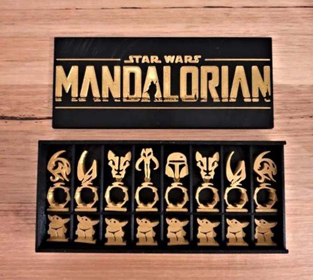 Mandalorian Chess Set and display box 3d model