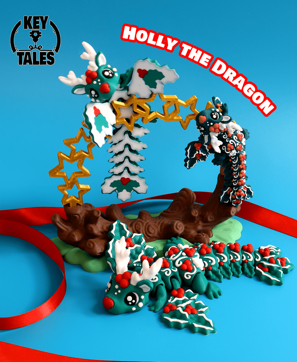 The Dragon Holly and Wreath (keychain, mini, standard, flexi) 3d model
