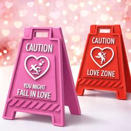 Love Caution Desk Sign Set | 2 pcs. Funny Valentine Desk Decor & Office Gift 3d model