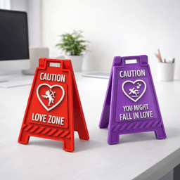 Love Caution Desk Sign Set | 2 pcs. Funny Valentine Desk Decor & Office Gift 3d model