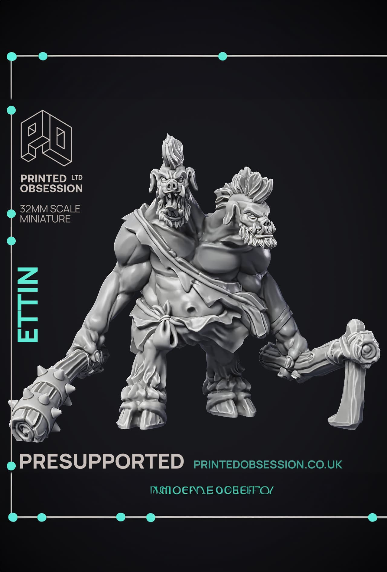 Ettin - Giant Creature - PRESUPPORTED - 32mm scale 3d model