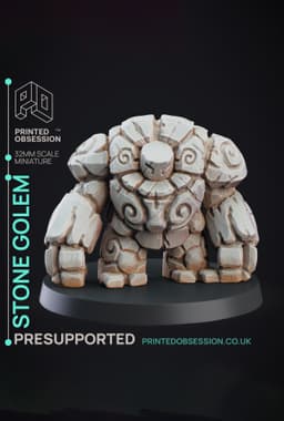 Stone Golem - Constructs - PRESUPPORTED - Illustrated and Stats - 32mm scale 3d model