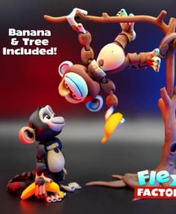 Flexi Factory Monkey with Banana, Tree and 3MF File Included! 3d model
