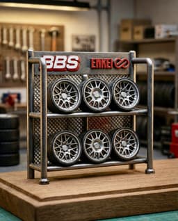 ULTIMATE JDM Wheel Display Stand (BBS & ENKEI) | Multi-Scale Garage Diorama Accessory (1/64 - 1/18) 3d model