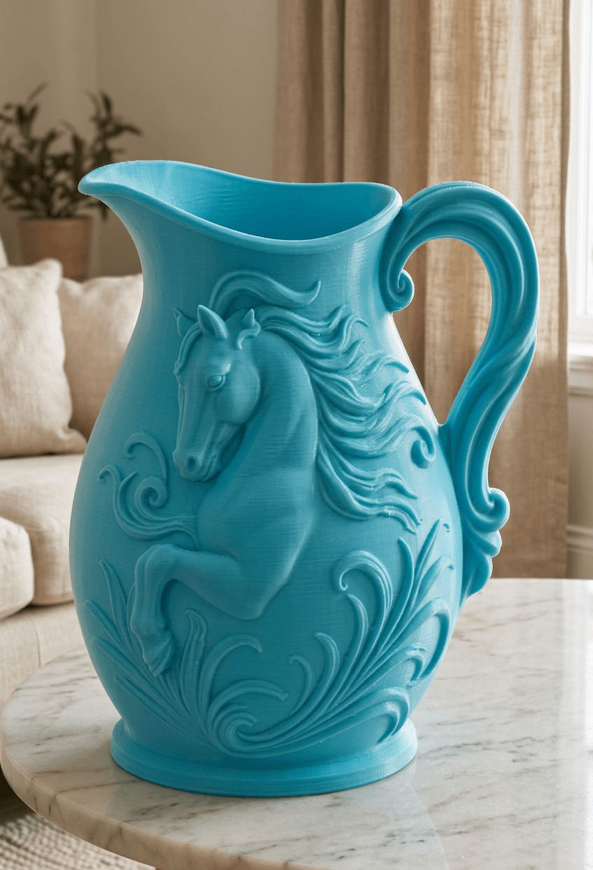 Horse Floral Pitcher Vase Rustic Home Decor Styles 3d model