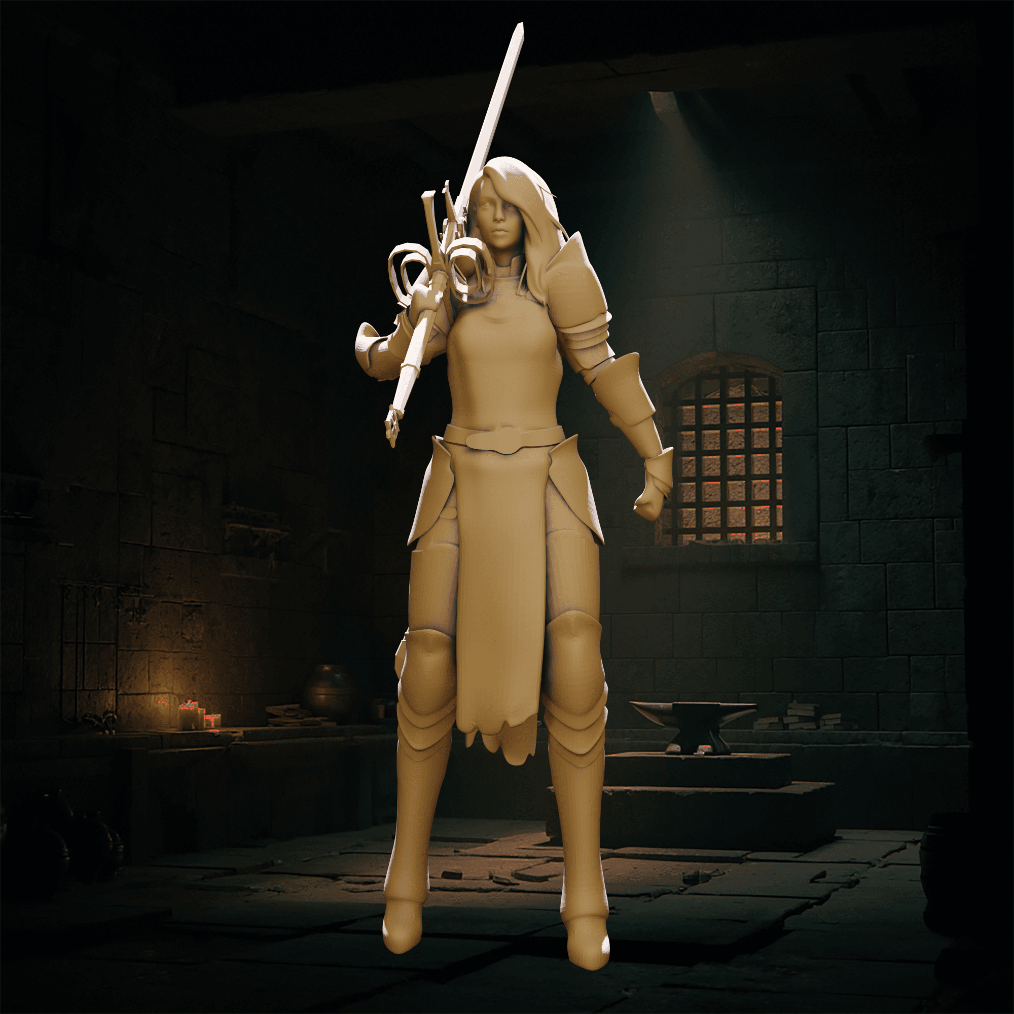 Female Knight with a Long Sword v2 3d model