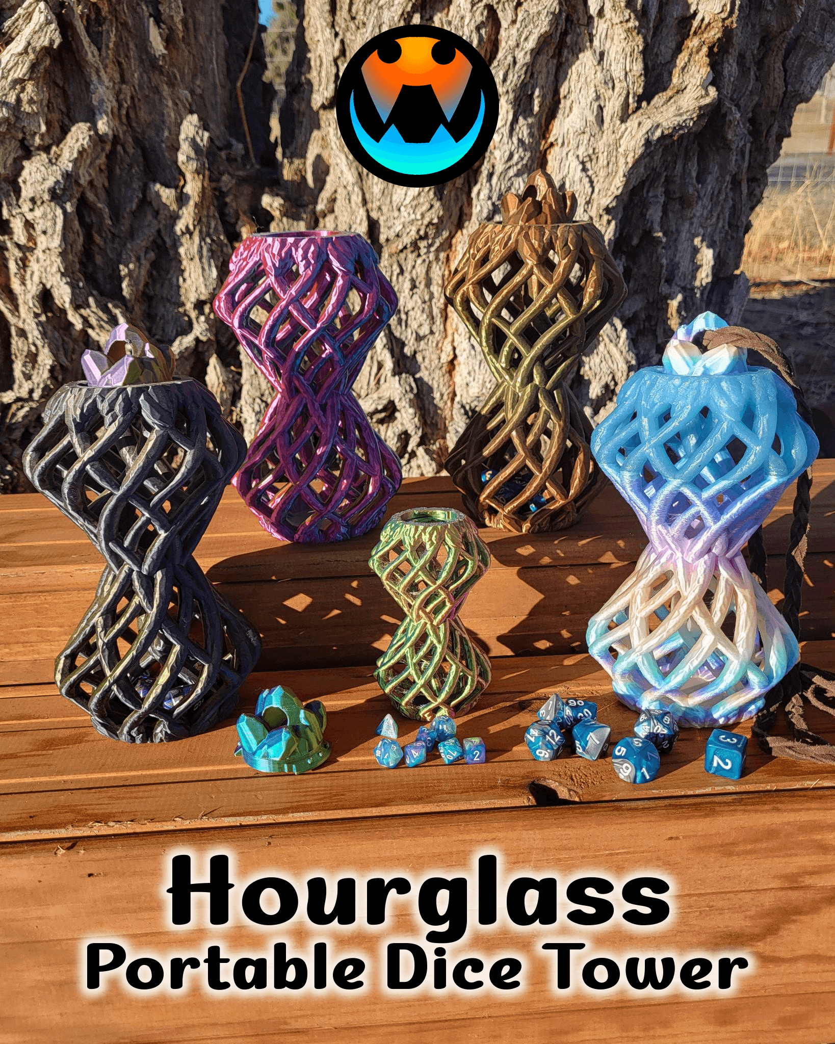 Twisted Hour Glass Dice Tower and Holder 3d model