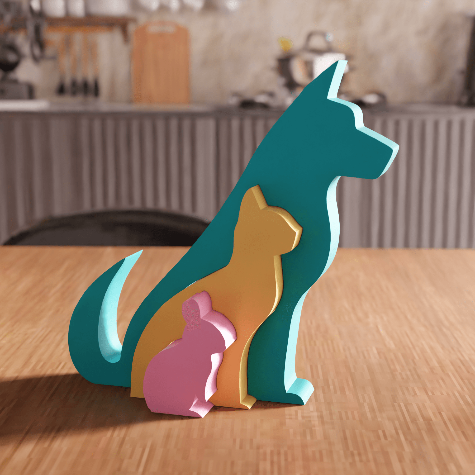 Interlocking Pet Family Sculpture 3d model