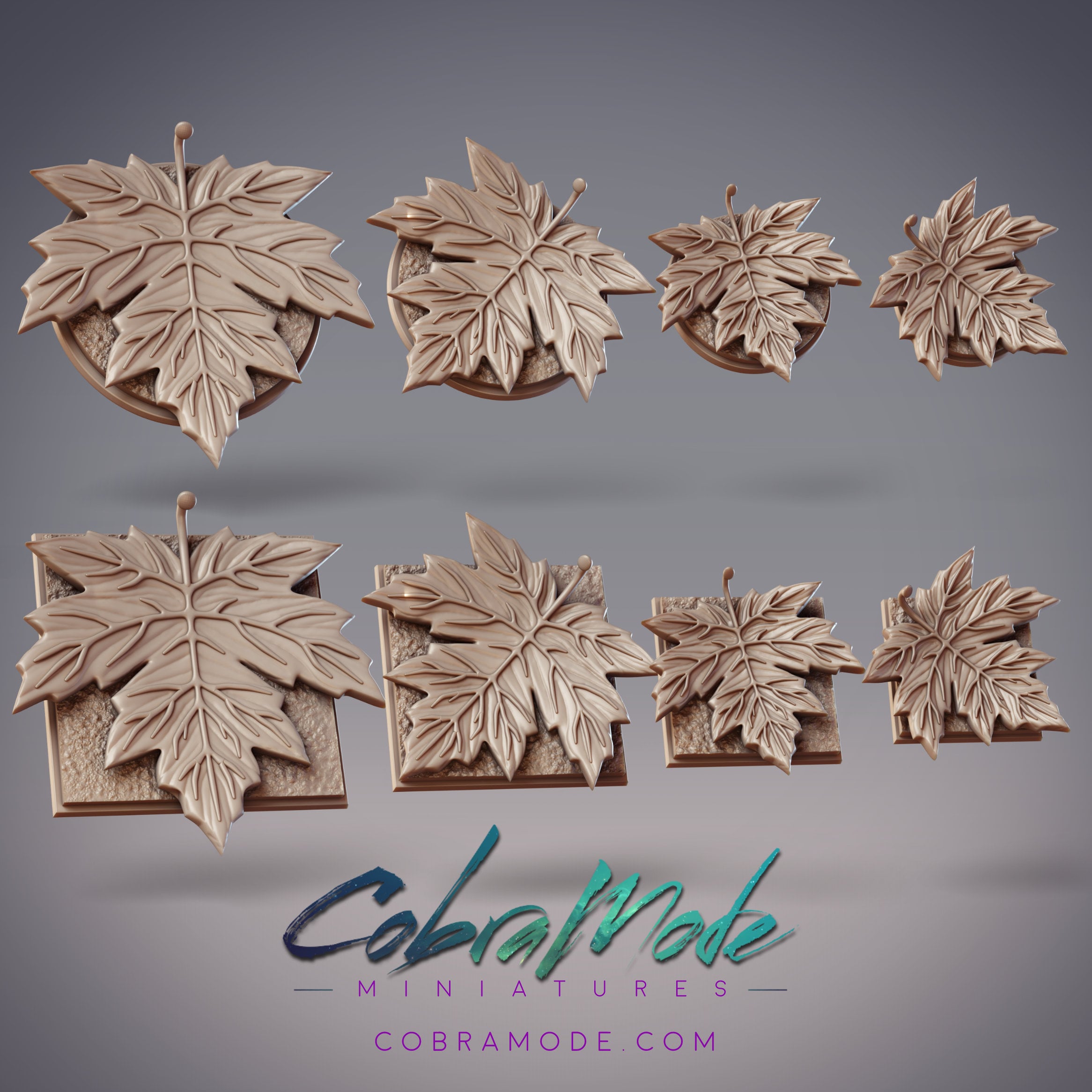Maple Leaf Base Pack (8pcs) - Round and Square Versions 3d model
