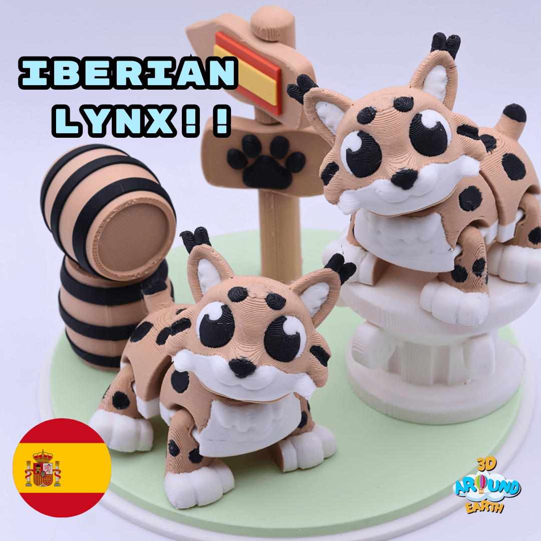 Cute Flexi Iberian Lynx Diorama - Spain 3d model