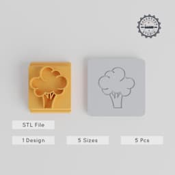 Broccoli Stamp Tile Set, 5 Sizes for Clay, Cookies & Fondant, Green Vegetable Motif PRODUCT_1621 3d model