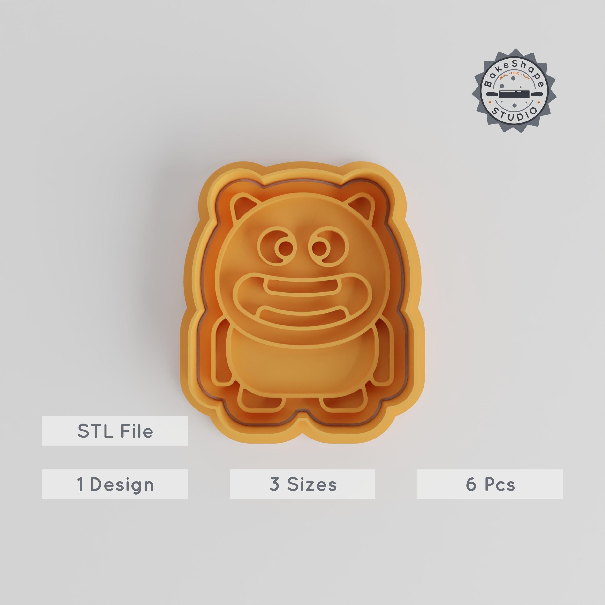 Wide Face Monster Shape Cutter & Stamp Set, Cookie & Fondant Tool, Cartoon Creature Design, 3 Sizes, 6 Pieces, Fun Baking Accessory PRODUCT_3075 3d model