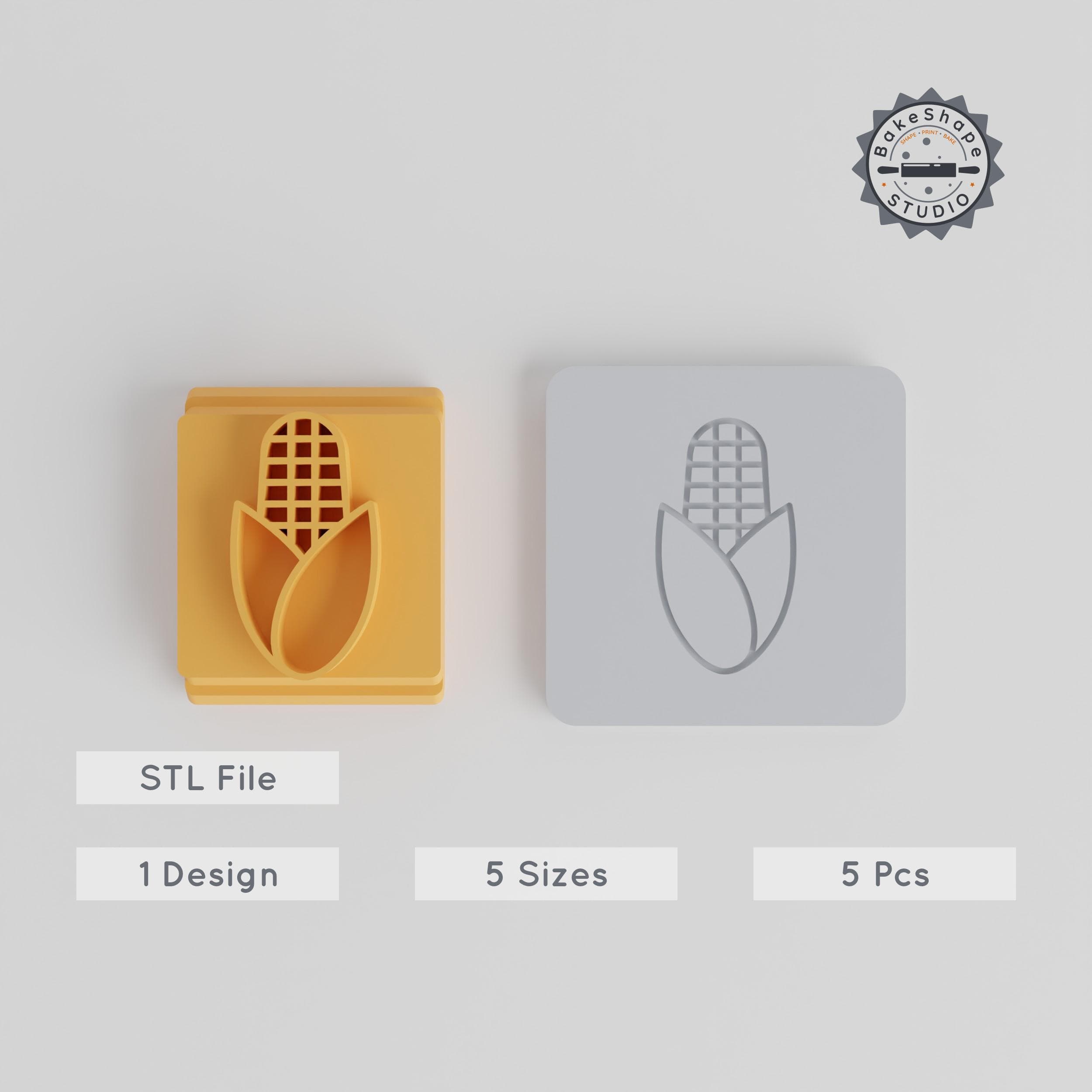Corn Stamp Tile Set, 5 Motif Sizes 20-40mm, Clay & Cookie Decorating, Food Agriculture Theme, Harvest & Thanksgiving Designs PRODUCT_5265 3d model