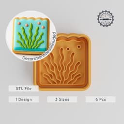 Seaweed Shape Cutter & Stamp Set, Ocean Plant Cookie, Fondant Decor, Sizes S/M/L, 6-Piece Kit for Nautical Baking & Crafts PRODUCT_1136 3d model