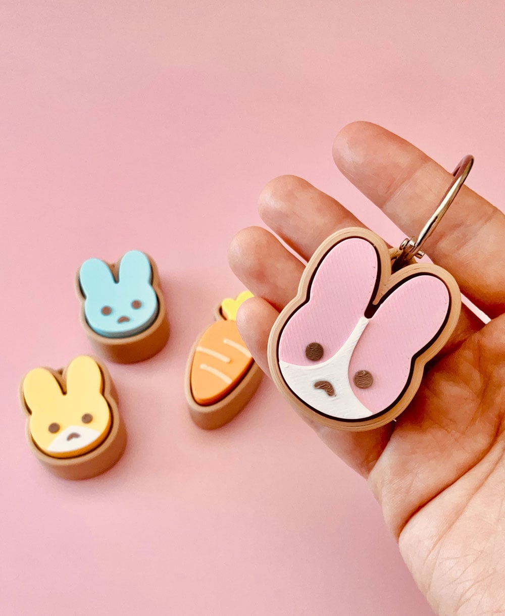 Bunny and Carrot Clicker Keychain Fidget Toy Bundle 3d model