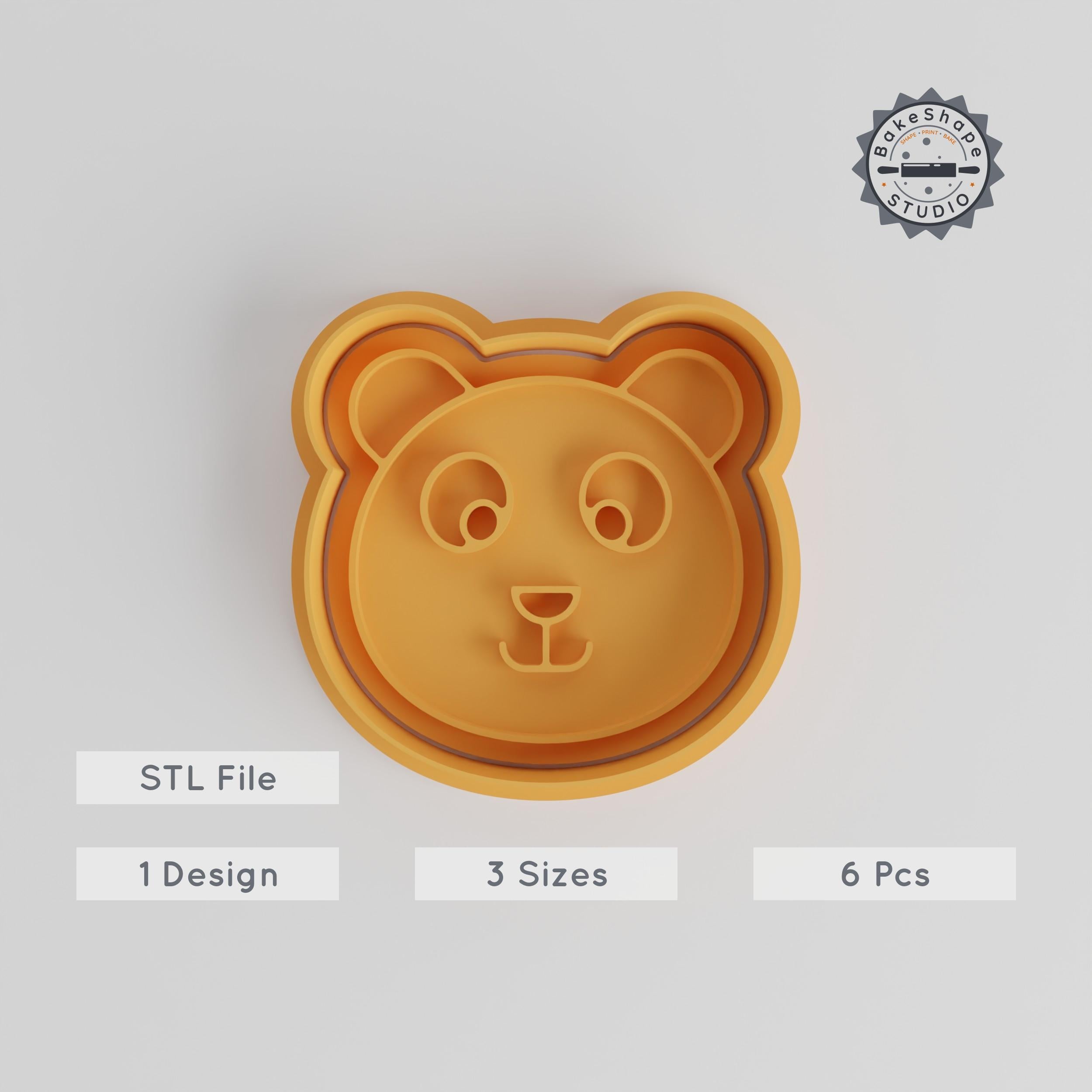 Panda Shape Cutter & Stamp, Cookie and Fondant Tools, Animal Face Design, Sizes S/M/L, Set of 6 PRODUCT_4494 3d model