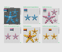 Cute Flexi Starfish (Toy, Keychain, Magnet) + Pirate versions! 3d model