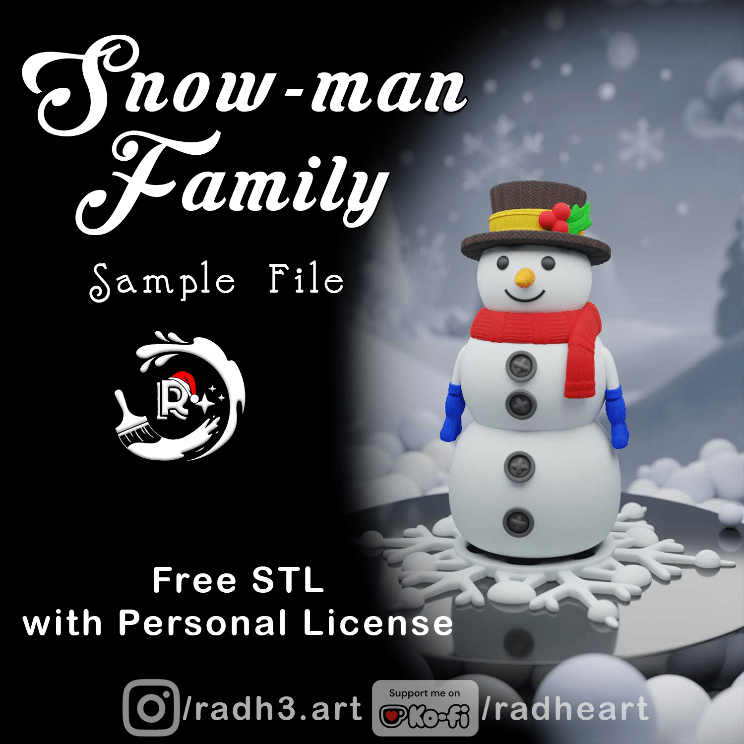 Free Snowman STL File 3d model