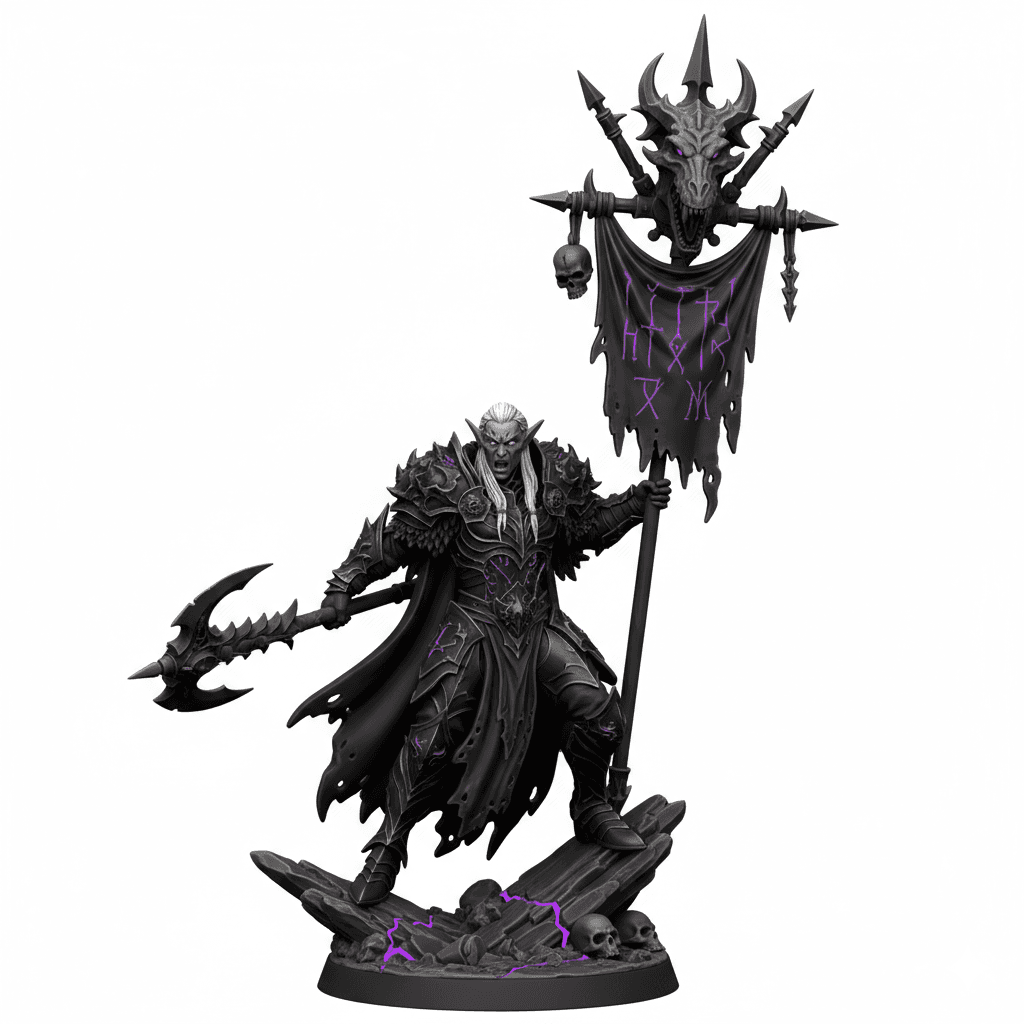 Dark Elf Commander Battle Standard Premium STL 3d model