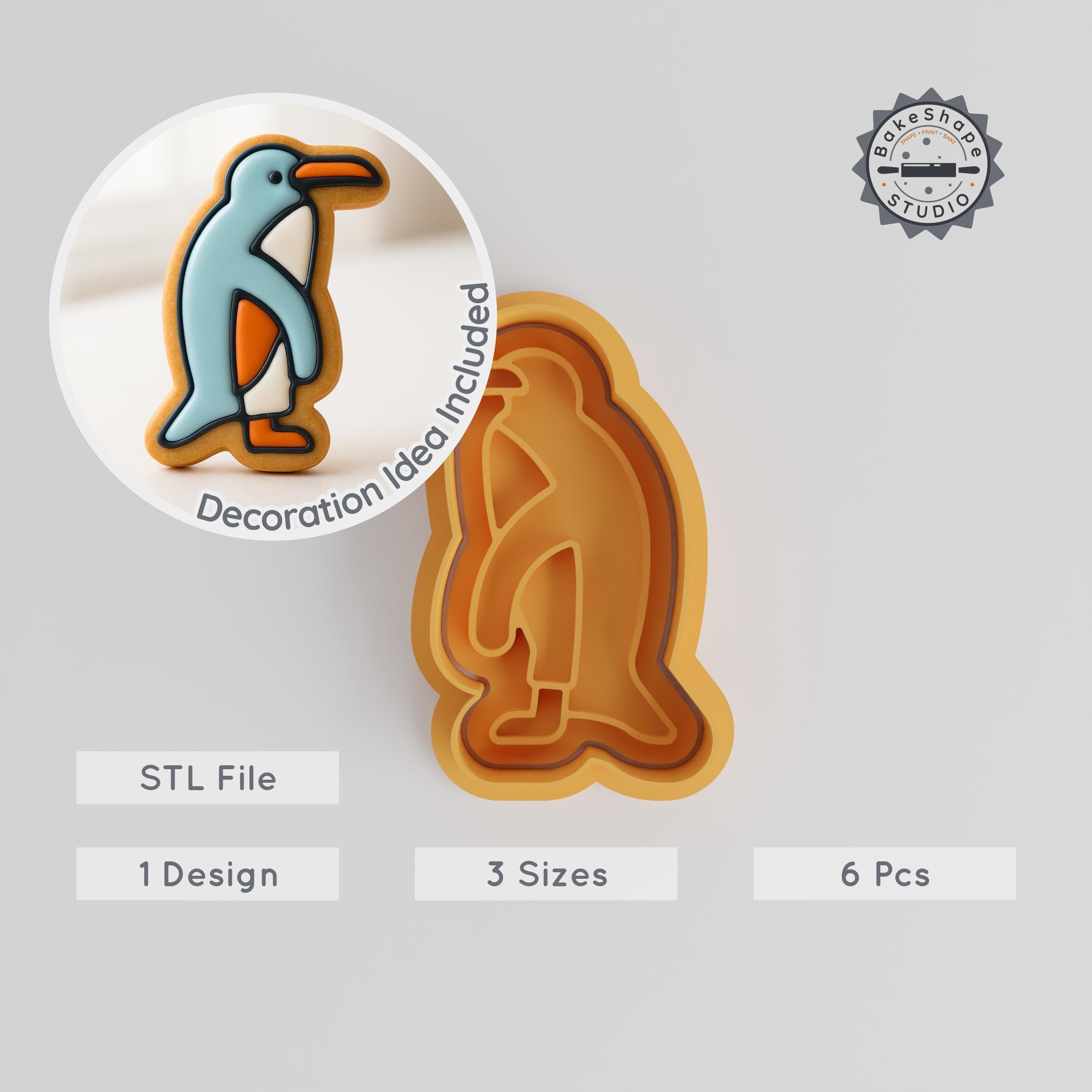 Penguin Shape Cutter & Stamp Set, Cookie & Fondant, S/M/L, Sealife Bird Design PRODUCT_1121 3d model
