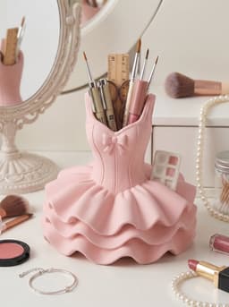 Whimsical Ballet Dress Vanity Cup - Elegant Ruffled Tutu Makeup Brush & Pen Holder 3d model