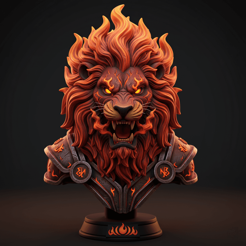 Fire Lion Bust Titan Premium STL Design 3d model