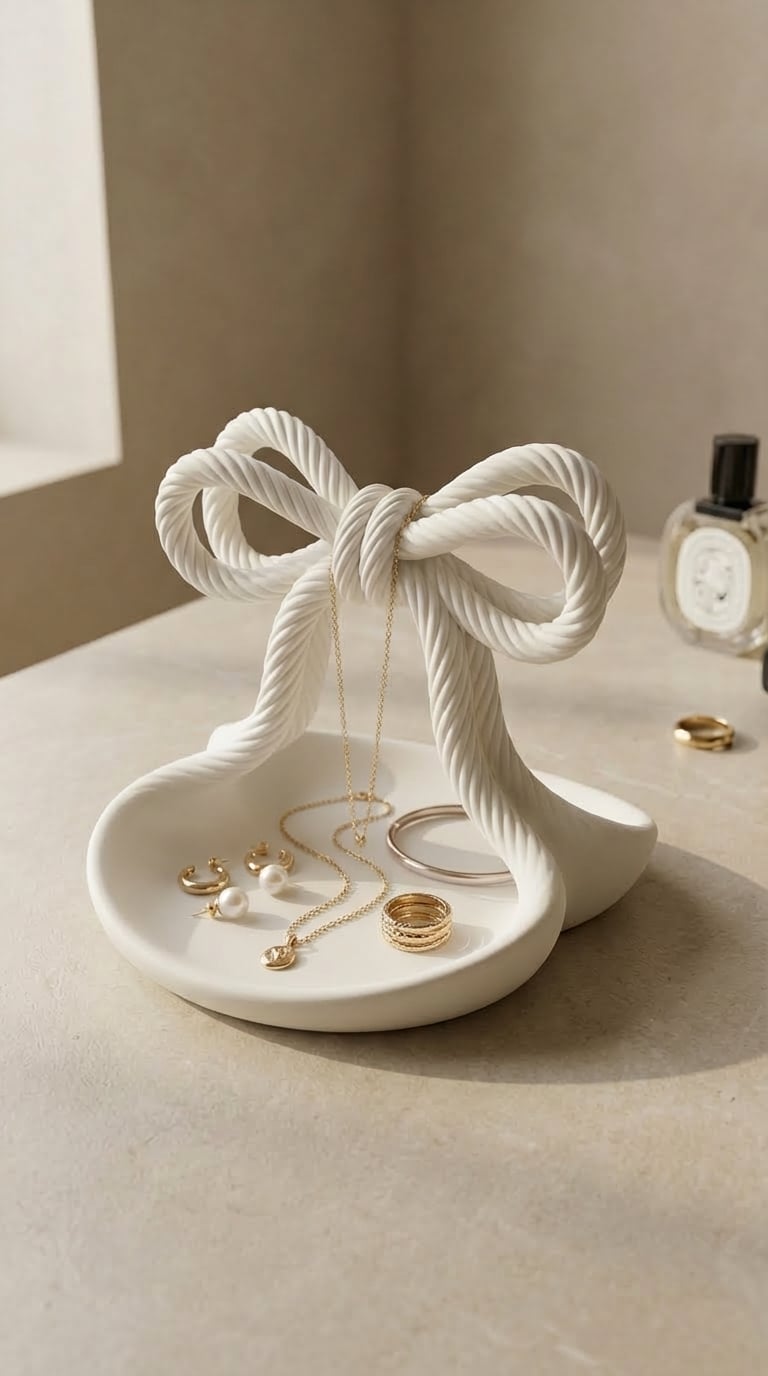 Sculptural Bow Rope Jewelry Tray – Coquette Home Decor Catchall 3d model