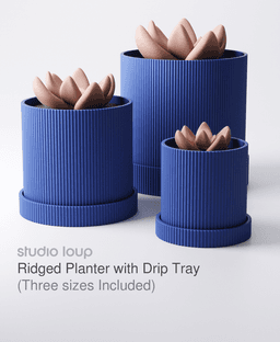 Ridged Planter with Drip Tray (3 Sizes Included) 3d model