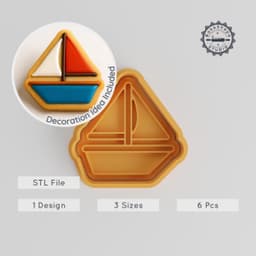 Wind Sail Boat Cookie Cutter & Stamp Set, Nautical and Sailing Theme, 3 Sizes, Fondant & Biscuit Decor PRODUCT_1159 3d model