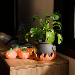 Cauldron Planter – 3D Printed Pot with Flame Drip Tray | Halloween & Fantasy Decor 3d model