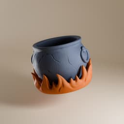 Cauldron Planter – 3D Printed Pot with Flame Drip Tray | Halloween & Fantasy Decor 3d model