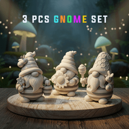 Bee Gnome Figures, 3 pcs. Spring Gnome, Bumble Bee HoneyComb, Cute Garden Gnome, Sunflower 3d model