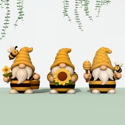 Bee Gnome Figures, 3 pcs. Spring Gnome, Bumble Bee HoneyComb, Cute Garden Gnome, Sunflower 3d model