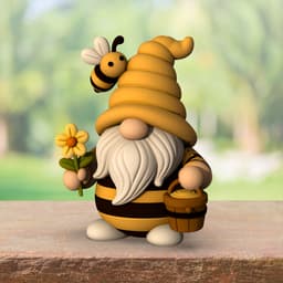 Bee Gnome Figures, 3 pcs. Spring Gnome, Bumble Bee HoneyComb, Cute Garden Gnome, Sunflower 3d model