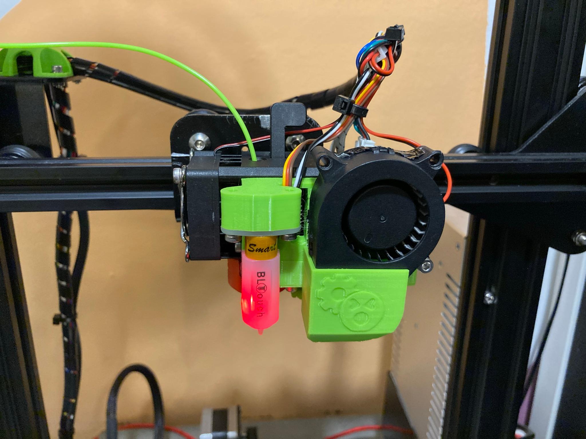 BLTouch and 4020 fan mount for the BIQU H2 ectruder - Front view, mounted to an Ender 3  - 3d model