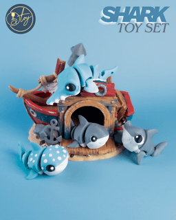 Articulated Shark Set & Sunken Ship House 3d model