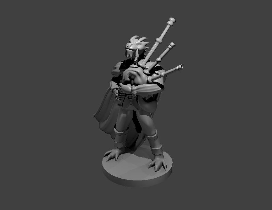 Dragonborn Male Bard with Bagpipes - Dragonborn Male Bard with Bagpipes - 3d model render - D&D - 3d model