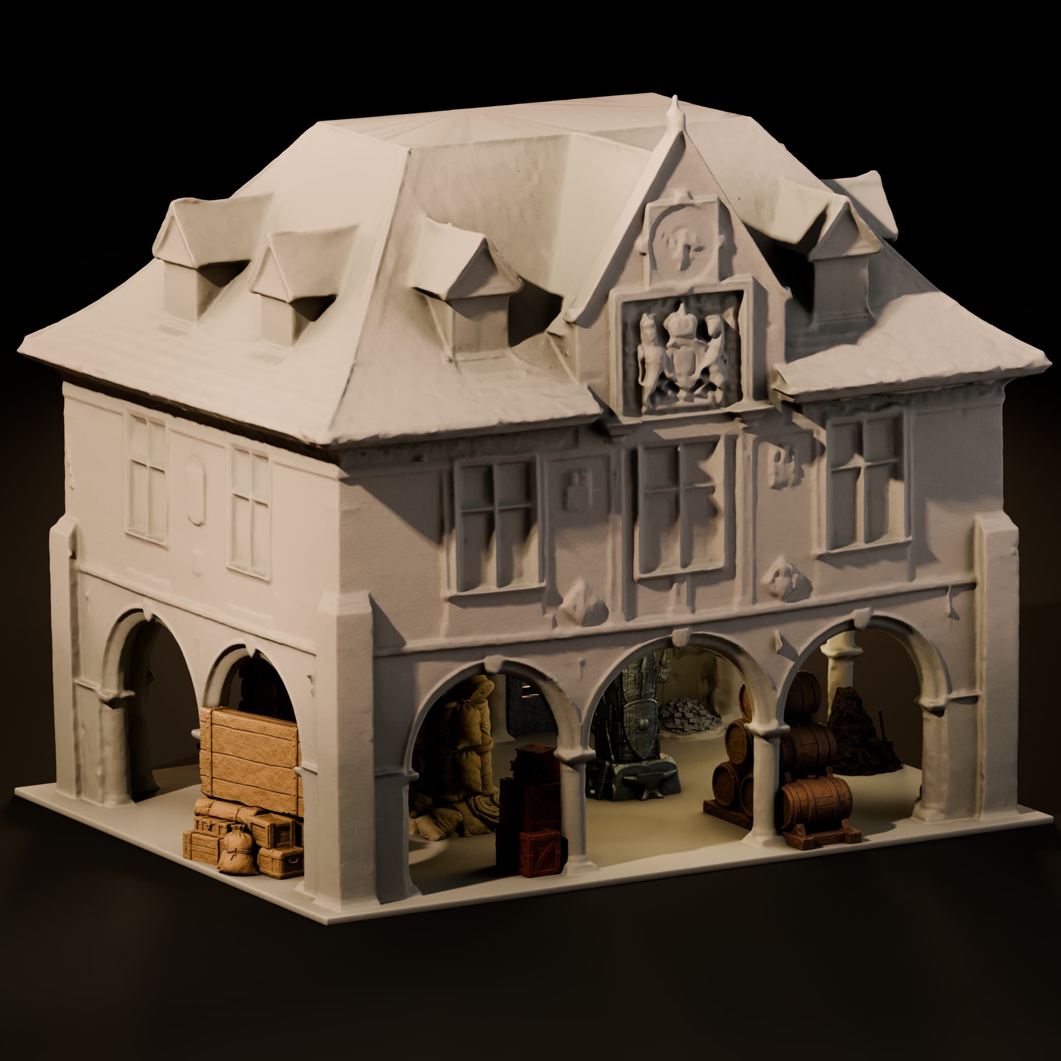 UNRIVALED 1671 Peterborough Guildhall: Restoration-Era Columned Market Centerpiece (HO/O Scale) 3d model